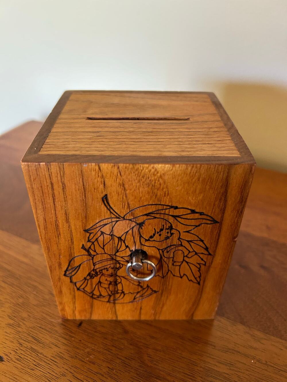 Vintage Coin Bank - Toystalgia, Pyrography Woodburned Design